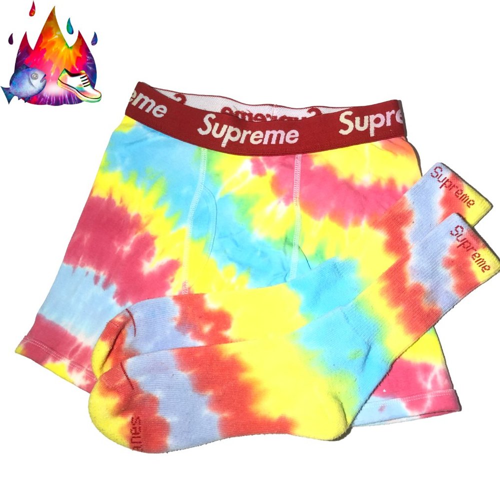 Custom Tie-Dye Supreme / Hanes Crew Socks & Boxers
